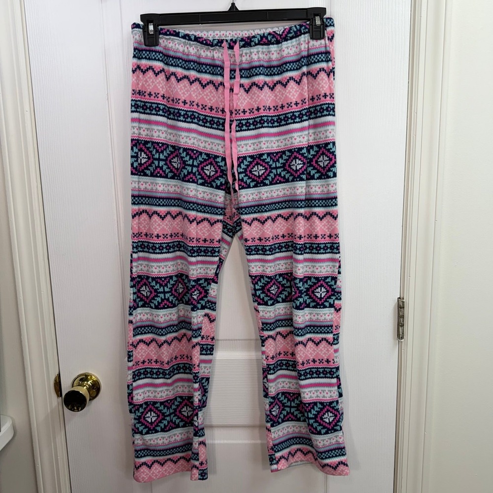 Saint Eve‎ pink blue pull on drawstring fleece stretch lounge pajama pants M